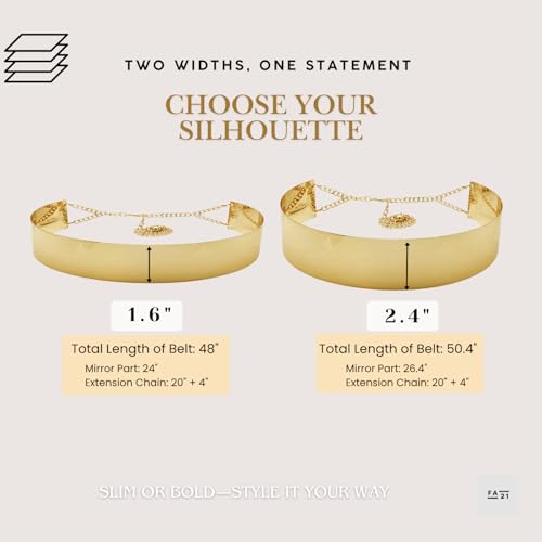 Fashion 21 Women's Shiny Polished Adjustable Metal Mirror Waist Belt Gold, Rose Gold, Silver Tone3