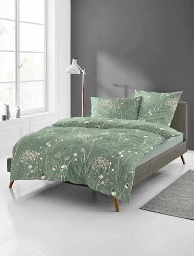 Bierbaum Bettwäsche 4140, Feinbiber, 100% Baumwolle, Designed in Germany, Petrol 30, 135x200 + 80x80 cm