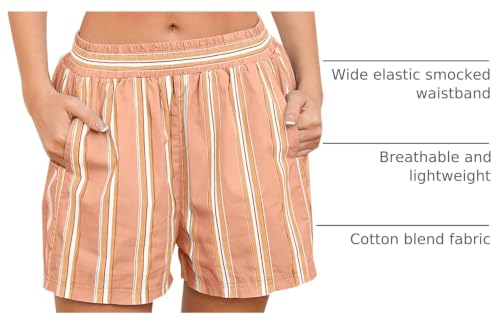 Image of MISSACTIVER Women Striped Boxer Shorts Elastic High Rise Pajama Bottoms Casual Lounge Shorts with Pockets Sleepwear