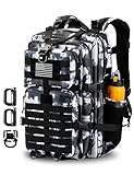 Hannibal Tactical Mochila de assalto MOLLE 45L/30L, mochila tática, mochila de acampamento militar do exército com suporte de garrafa, Camuflagem branca, 45L, Mochila tática