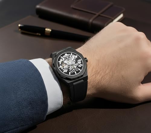 Image of ALTURA Onyx Skeleton Automatic Men's Watch - Octagonal Case, Self-Winding Mechanical Movement, Silicone Strap