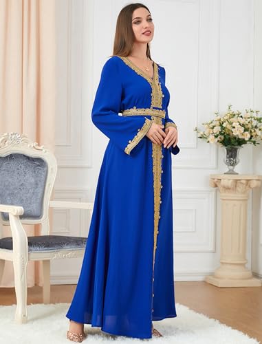 Image of FYMNSI Women Muslim Abaya Dress Islamic Dubai Modest Lace Belted Dress Abayas Kaftan Eid Prayer Clothes Arabian Maxi Robe