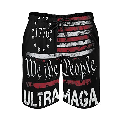 Trump Board Shorts Ultra MAGA - We The People Proud Republican USA Flag Swim Trunks Lightweight and Quick-Drying Beach Shorts M