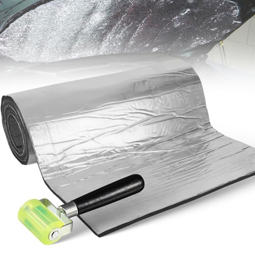 1 Feuille de Isolation Phonique Auto Adhésive Argentée 5 mm épaisseur 40 cm x 200 cm avec Outil Roue Préssante Isolant Phonique Voiture pour Insonorisation...