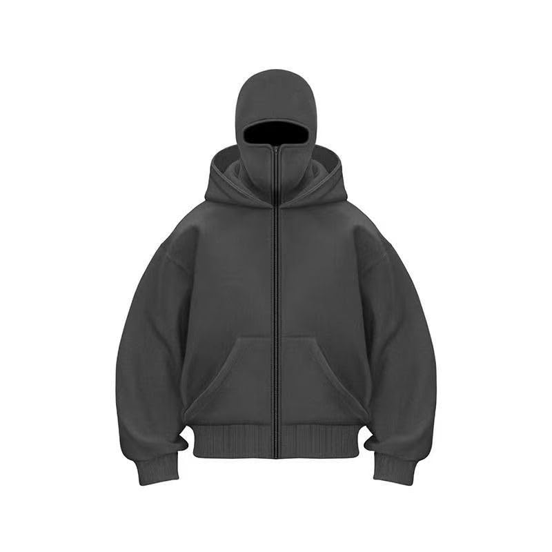 Double-layer hooded zippered sweatshirt, loose street hip-hop jacket top
