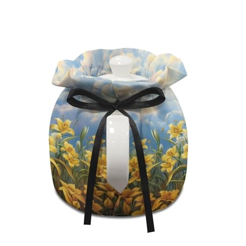Image of Xoenoiee Cardinal Bird Yellow Lily Flower Print Tea Pot Cosy Cotton Tea Cozy for Teapots Dust Cover Insulated Kettle Cover Teapot Warmer for Home Kitchen Decorative Accessories