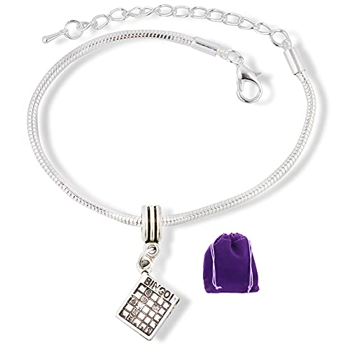 Bingos Bracelet - Stainless Steel Snake Chain with Metal Alloy Charm for Bingo Cards and Bingo Game - Elegant Good Luck Gifts