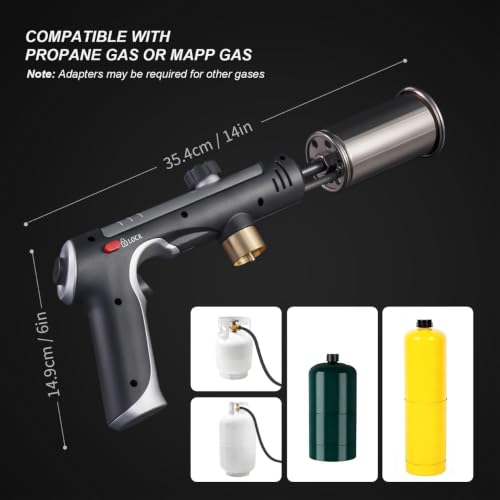 Image of Propane Torch Gun, High-Heat Blow Torch with One-Touch Max Fire & Safety Lock, Adjustable Cooking Torch for Sous Vide, BBQ Grilling, Charcoal, Fireplace, DIY Projects (Tank Not Included)