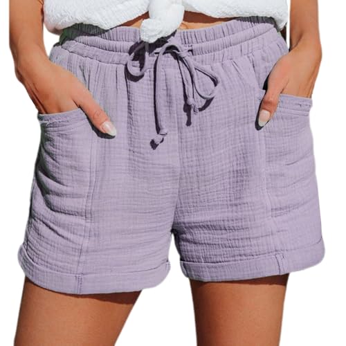 Short d'été en mousseline pour femme avec poches et cordon