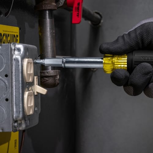 Image of Klein Tools 32500MAG Magnetic Multi-Bit Screwdriver / Nut Driver, 11-in-1 Multi Tool with 8 Bits, 3 Nut Driver Sizes, Cushion Grip Handle