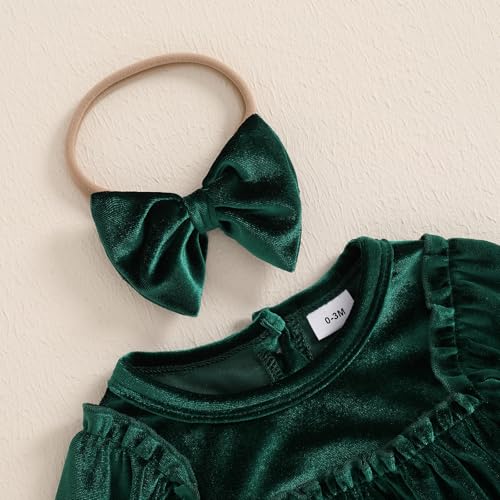 Baby Girls Valentine's Day Romper Solid Color Clothes Long Sleeve Velvet Infant Fall Winter Jumpsuits with Headband4