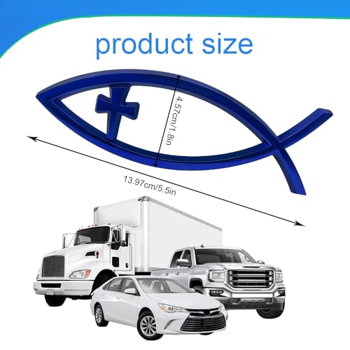 Image of Christian Cross Fish Auto Emblem, Jesus Fish Car Emblem, Weatherproof Christian Symbol Ichthus Cross Decal, Chrome Sliver Badge Bumper Stickers Car Accessories Fit for Most Vehicles (Blue)