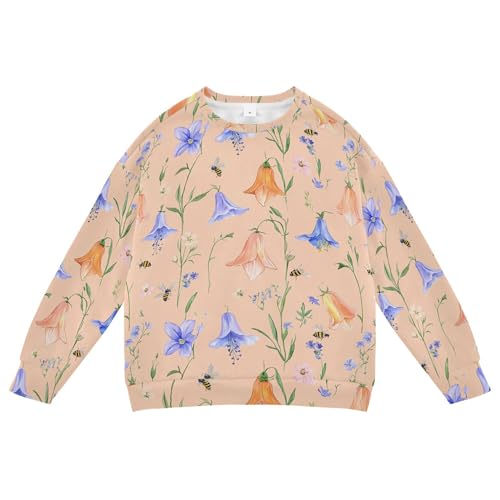 JUNZAN Cartoon Bellflower Peach Big Girls Sweatshirts Hoodies Crewneck Outerwear for Kids Party 4T