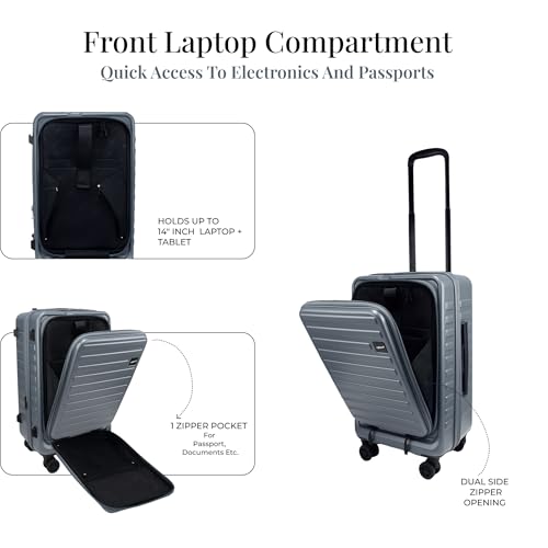Image of F Gear Windsor Front-Opening Small Trunk-Style Hard Luggage |Hinomoto Wheels, German Makrolon Polycarbonate, Cabin Suitcase for Travel| Laptop sleeve, Expandable & Anti-Theft Zipper (Stone Blue, 56cm)