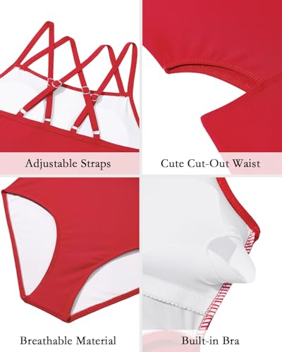 Century Star Girls' One Piece Swimsuits 2025 for Teens Bathing Suits Cut Out Swimwear Sport Cute Tween Kids 10-15 Years4