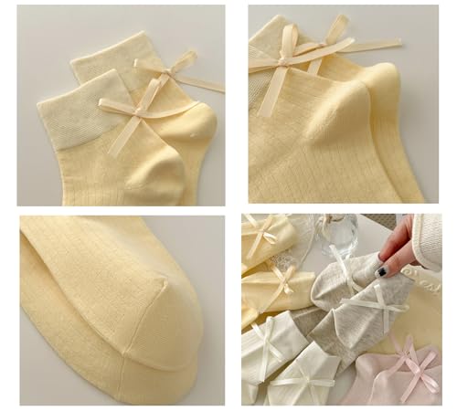 Image of Women's Bow Crew Socks - Cotton Sweet Lolita Dress Breathable Soft Girls' Socks - 3 Pairs