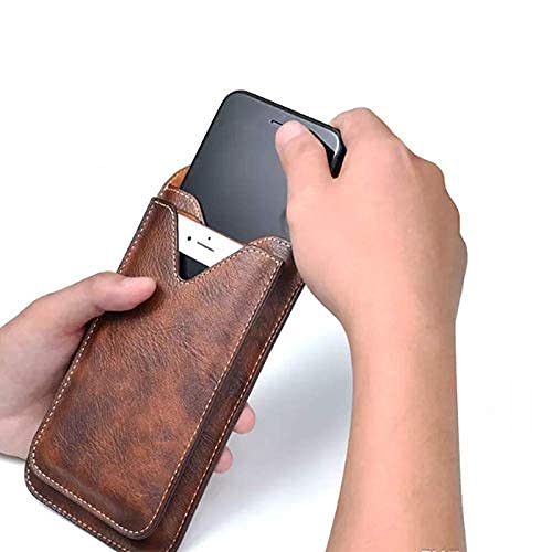 Image of ELICA Brown Pouch Genuine Leather Double Mobile Pouch Waist Bag Pack for 6.5 inch and 5.5 inch Mobile Compatible for vivo V2101