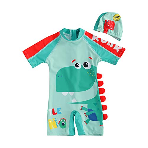 Baby Boys Kids Swimsuit One Piece Toddlers Zipper Bathing Suit Swimwear with HatUPF 50+ Rash Guard Surfing Suit (Red, M)