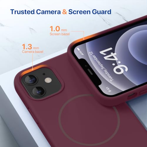Image of miracase Magnetic for iPhone 12 Case /iPhone 12 Pro Case, [Soft Anti-Scratch Microfiber Lining], Compatible with MagSafe, Liquid Silicone Shockproof Drop Protection Phone Case for 12 /12 Pro,Wine Red