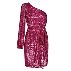 Swing Fashion Marley | Himbeere | XS Mini Donna Elegante Festivo | Vestito da Festa Sera | Abiti da Sposa Corto Glitterato | Sexy | Abito Monospalla | Lampone | 34