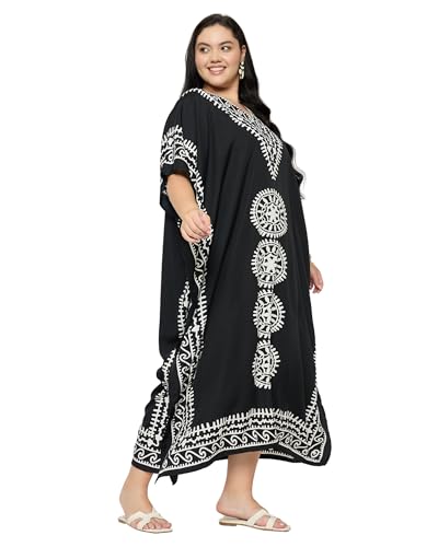 Image of Gypsie Blu Women Plus Size Kaftan Dress Beach Cover Up Maxi Dresses for Women, V-Neck Kimono Sleeve 1X-3X