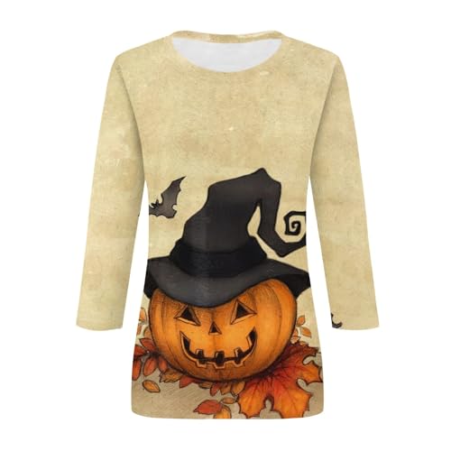 Halloween Shirts for Women 3/4 Sleeve Plus Size Crewneck Loose Fit Cute T Shirt Halloween Costumes for Women 2025