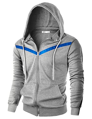 Ohoo Mens Slim Fit Long Sleeve Lightweight V-Shape Zip-up
