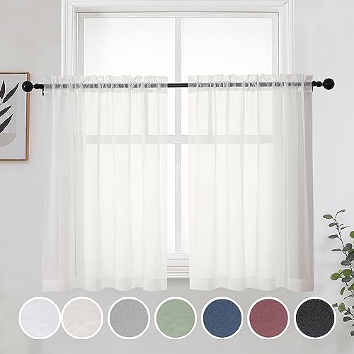 Opiniones de Cortinas de media altura al mejor precio. 46 OWENIE Cortinas Cortas Transparentes de 30 Pulgadas Juego de 2 Paneles, Cortinas de Cocina con Filtrado de Luz y Bolsillo para Barra Tipo Café para Cocina Baño Ventana Pequeña...