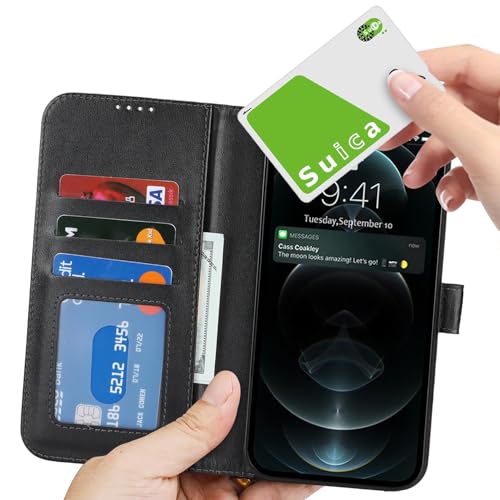 Image of for iPhone 13 Pro Max Case Wallet with Card Holder,for iPhone 12 Pro Max Wallet Case for Women Men,PU Leather Shockproof Magnetic Buckle Stand Flip Phone Case-Black