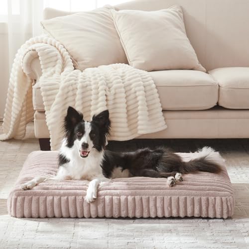 Dog Beds Large Sized Dog, Flat Pet Beds with Removable Washable Cover, Pet Mat Cute Pet Crate Bed Thick Shredded Chopped Crate Foam & Anti Slip Bottom for Indoor
