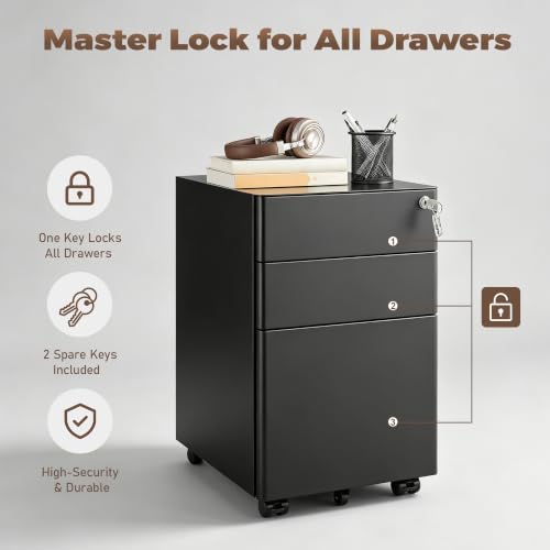 Image of Guizeeopo Fully Assembled 3 Drawer Filing Cabinets for Home Office