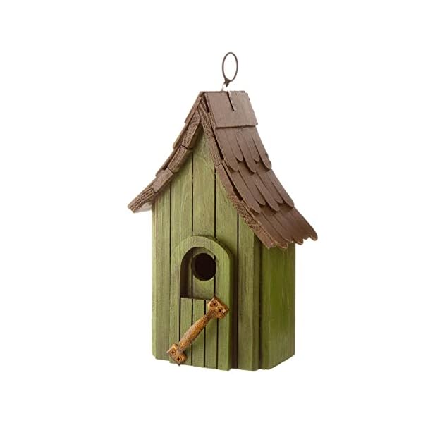 Glitzhome Green Hand Painted Garden Wood Birdhouse with Single Roof Hanging Bird House for Outside