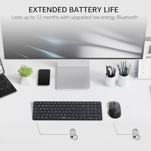 Image of Rapoo Wireless Keyboard and Mouse Combo, Blade-Series E9310M 99-Key Ultra-Thin Keyboard and M300G Silent Mouse, Support 4 Devices, Quiet, Compact, Battery Powered, for Windows /Mac /Linux /Chrome