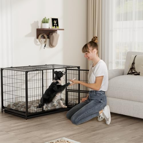 VOWNER Hundekäfig Hochbelastbar, 3 Türen Hundebox, 93 x 56 x 60 cm, für kleine und mittelgroße Hunde, 2 abnehmbare Türen mit Herausnehmbares Bodenschale, M Gitterbox für Zuhause, Schwarz