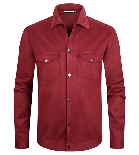 Alex Vando Mens Suede Shirt Jackets Long Sleeve Two Pockets Snap Casual Button Down Shirts