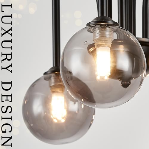 CATINER Modern 40" 6-Light Black Sputnik Chandelier with Smoke Glass Globe by CATINER - Used condition - Image 3