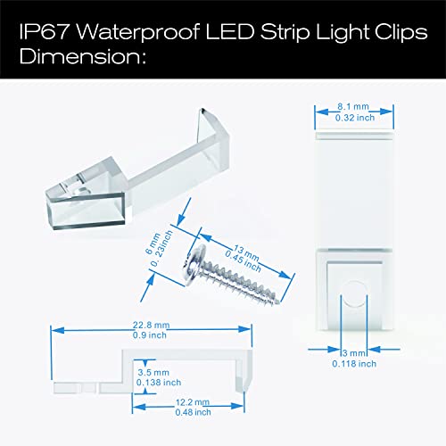 ATB- 100PACK Outdoor LED Strip Light Mounting Bracket Fixing Clips,One Side Clips with 102 Pieces Screws,Ideal for 10 mm and 12mm Width Silicone Tube IP67 Waterproof Strip, Clear