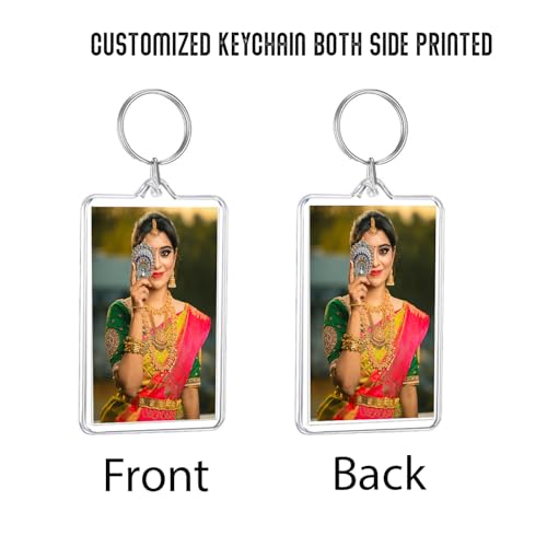 Image of Customised Photo Keychain Both Side | Personalized Double Sided Acrylic Photo Frame (Rectangle) | Anniversary & Birthday Gift for Couple | Bike Car Accessory