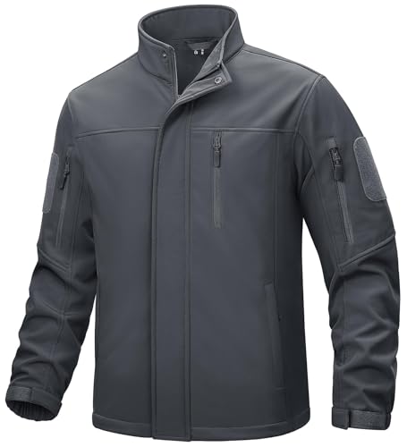 TACVASEN Fleece Jacket Mens Waterproof Work Jacket Softshell Rain Jacket Waterproof Tactical Jacket Military Airsoft Jacket Grey