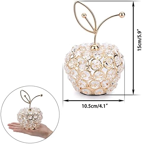 Tolida Sparkly Crystal Apple Fruit Ornament Artificial Fruit Sculpture Figurine Centerpiece Decor for Home Dining Table, Wedding/ Birthday Party (Apple, Gold)