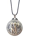 ArancioneandQ Tibetan silver Plated Hand made Vintage good luck elephant pendant necklace ethnic style double-sided hollow three-dimensional lucky animal Jewelry gift for women men