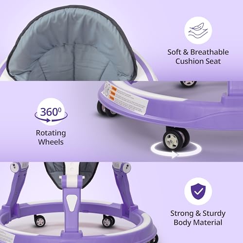 Image of LuvLap Elegant 360 Baby Walkers for 6-18 Months | 3 Level Height Adjustment Walker /Advanced Baby Activity Walker for Kids, Walker for Boys & Girls, Purple