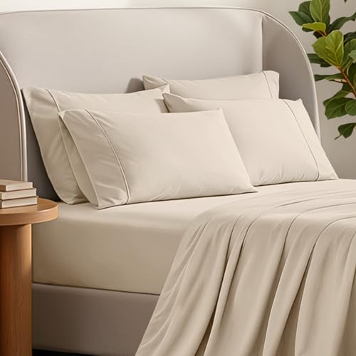 Image of Bare Home Microfiber Bulk Pillow Cases - King Set of 4 - Cooling Pillowcases - Double Brushed - Sand Pillowcases 4 Pack - Easy Care (King - 4 Pack, Sand)
