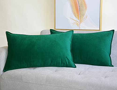 Lutanky Velvet Cushion Covers 30 x 50 cm Turquoise Decorative Rectangle Throw Pillow Cover (Pack of 2) Soft Oblong Piped Pillowcases for Sofa Bedroom with Invisible Zipper 12x20 Inch