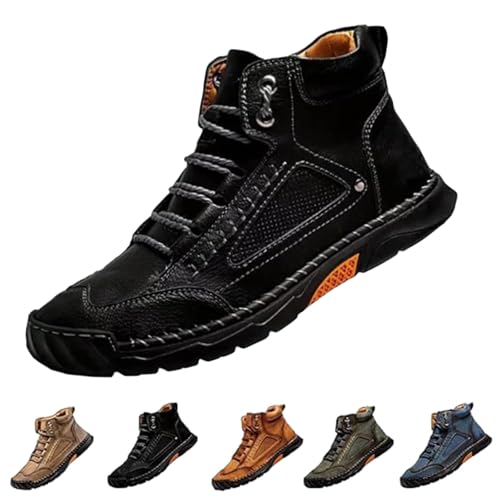 Sawbehind Mens Boots, Handmade Leather Cushioned Insole Slip-Resistant Outsole, Lace-Up Casual Work Footwear Durable for Daily Wear
