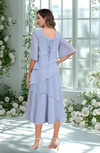 SIPUHK Tiered Chiffon Mother of The Bride Dresses for Wedding Tea Length Applique Half Sleeve Formal Evening Gowns for Women2