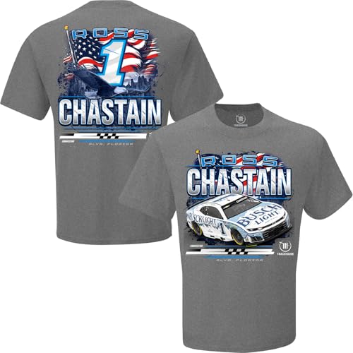 Checkered Flag Sports Ross Chastain 2026 BL Patriotic Eagle Car 2-Spot T-Shirt (US, Alpha, XX-Large, Regular, Regular) Gray