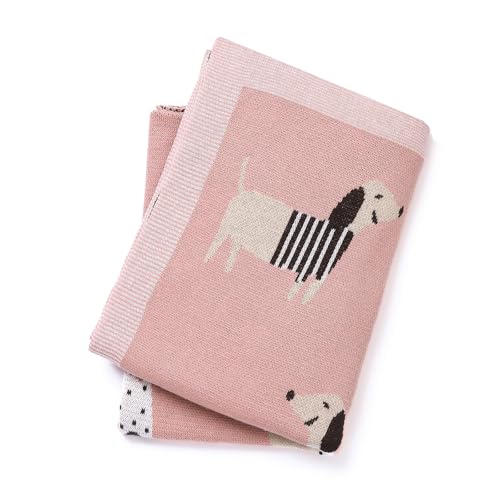 Image of Loyfoky Baby Blanket 100% Cotton Soft Cooling Summer Receiving Swaddle Blankets for Boy Girl-Pink Dachshund Puppy Dog 40x30in