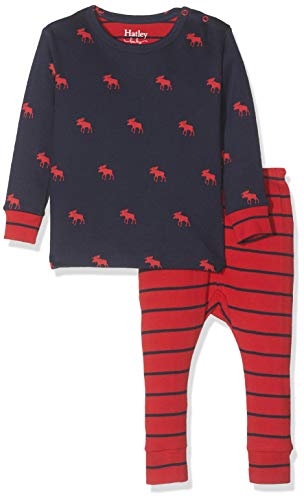Hatley Baby Boys Organic Cotton Long Sleeve Mini Pajama Set, red moose, 6-9 Months