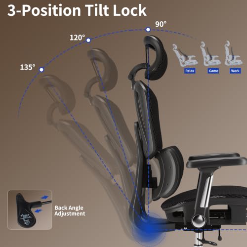 YORSERNY Mesh Office Chair Breathable, Office Chairs, Desk Chair with Adjustable Lumbar Support, Computer Chair, 5D Flip-Up Armrests, 330lbs Capacity, Tilt Lock, 3D Headrest by YORSERNY - Used condition - Image 6